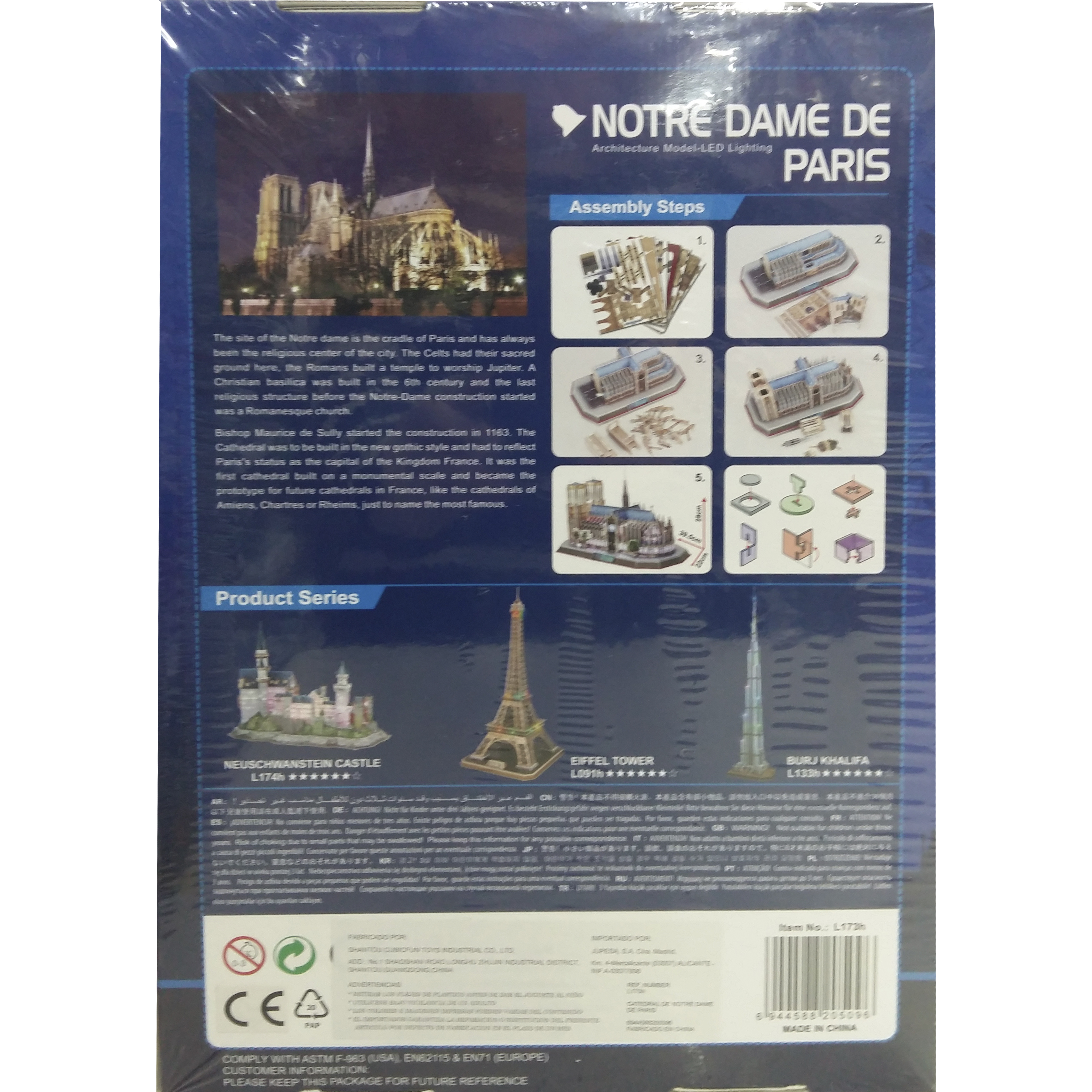 imagen trasera puzzle 3d led notre dame