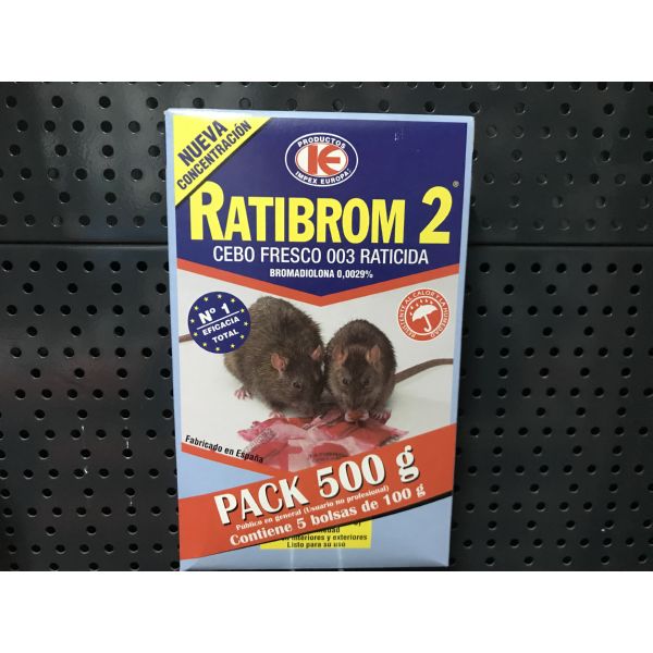 RATIBROM 2 500gr BOLSITAS DE 100gr DE CEBO FRESCO 003 RATICIDA BROMADIOLONA 0.0029%